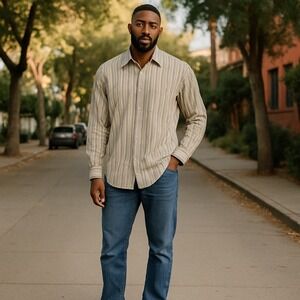 Bluesur+ Striped Button Down‎ Shirt - Long Sleeve Cotton Blend - LT Tall